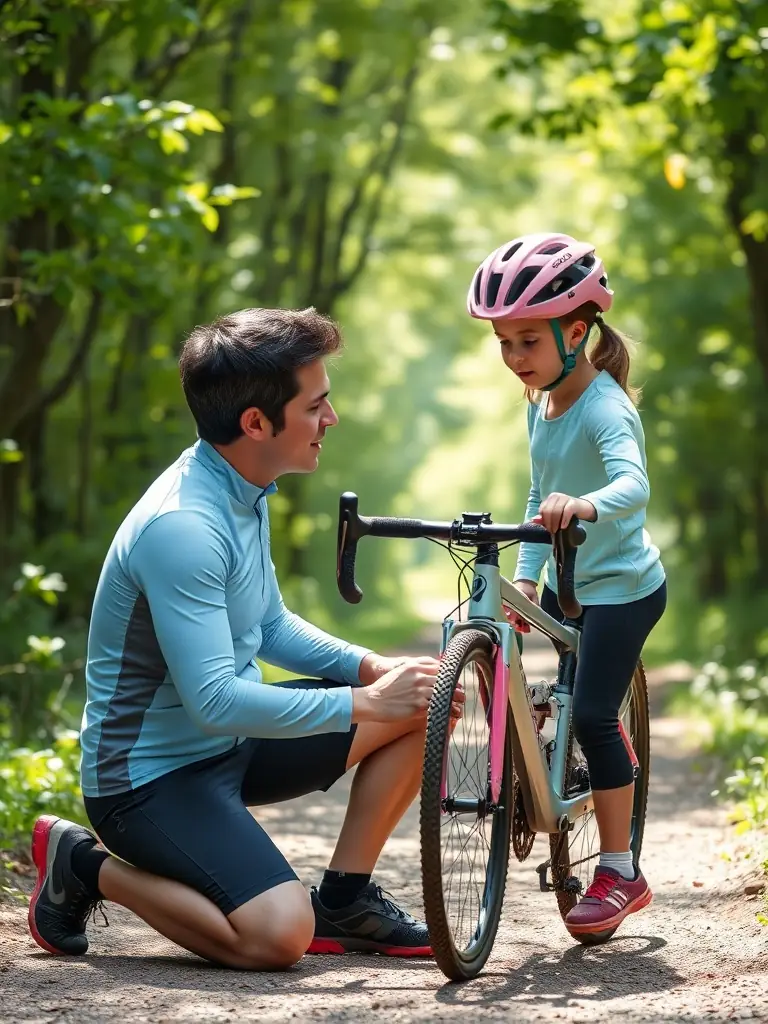 A coach from the Julie Bresset VTT Academy mentoring a young cyclist, highlighting the academy's focus on personalized guidance and support for aspiring athletes.