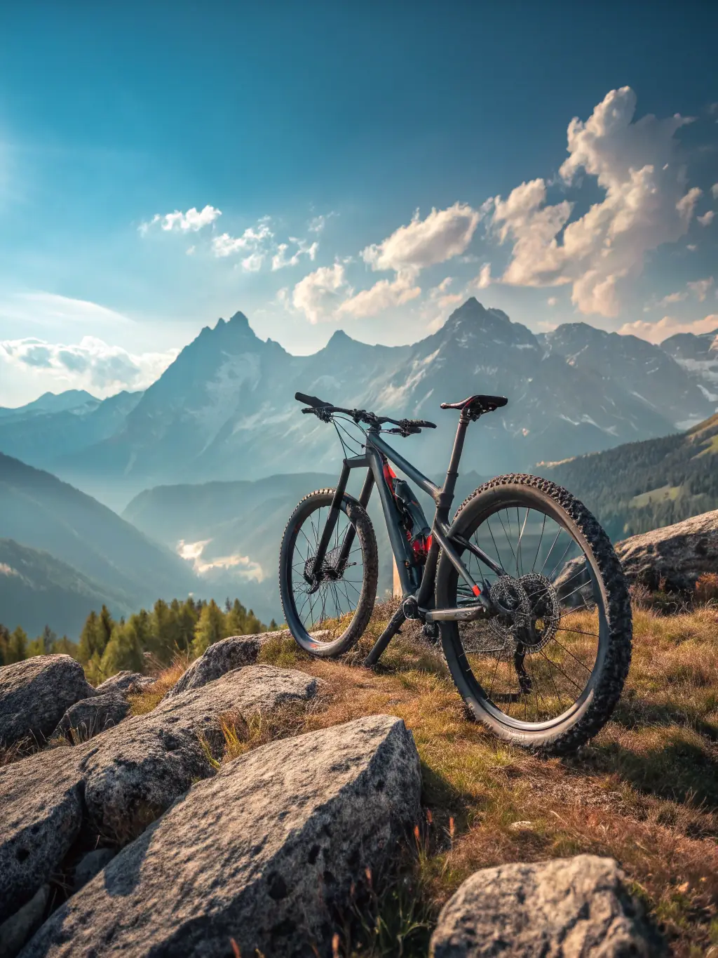 An action shot of cyclists navigating a challenging mountain bike trail, emphasizing skill and adventure.