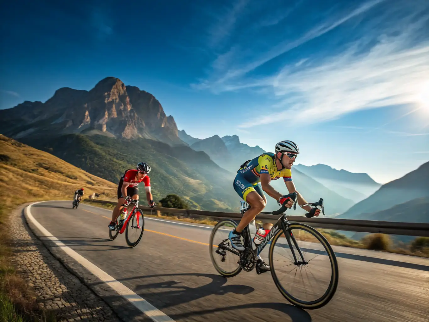 A diverse group of cyclists participating in a road cycling event, showcasing teamwork and endurance. The image captures the spirit of community and healthy competition.