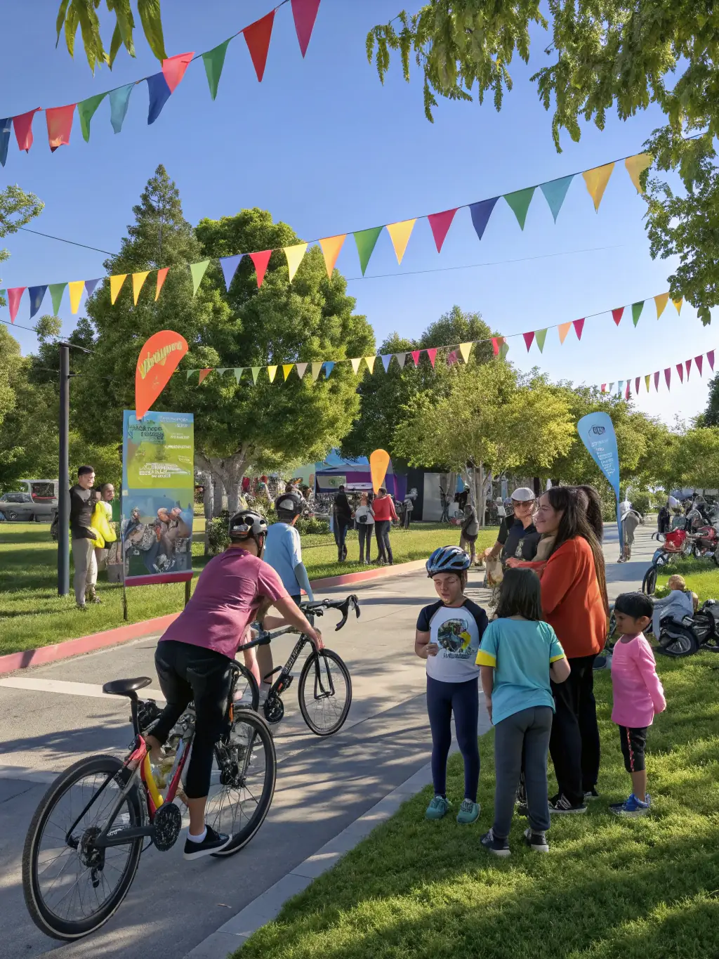 A group of cyclists participating in a community cycling event, highlighting inclusivity and social engagement.